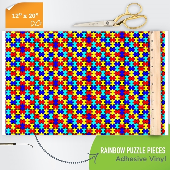 Picture of Happy Face Pattern Adhesive Vinyl - Rainbow Puzzle Pieces