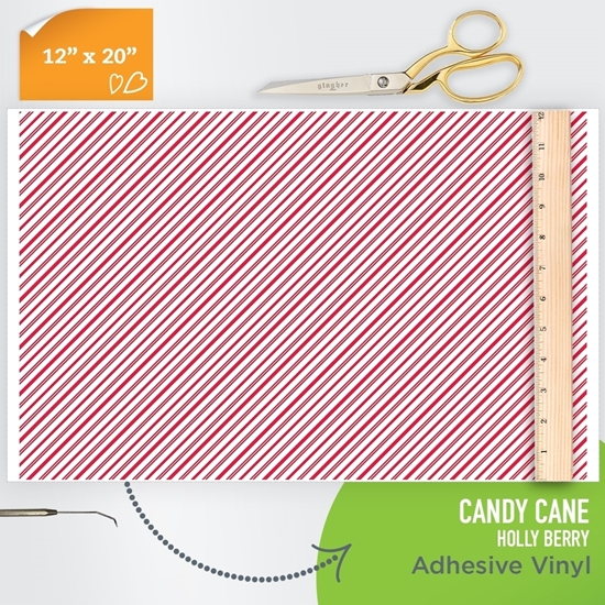 Picture of Happy Face Pattern Adhesive Vinyl - Candy Cane Holly Berry
