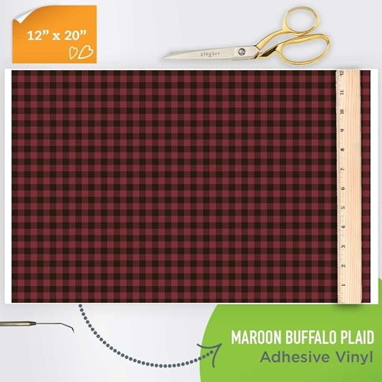 Picture of Happy Face Pattern Adhesive Vinyl - Maroon Buffalo Plaid